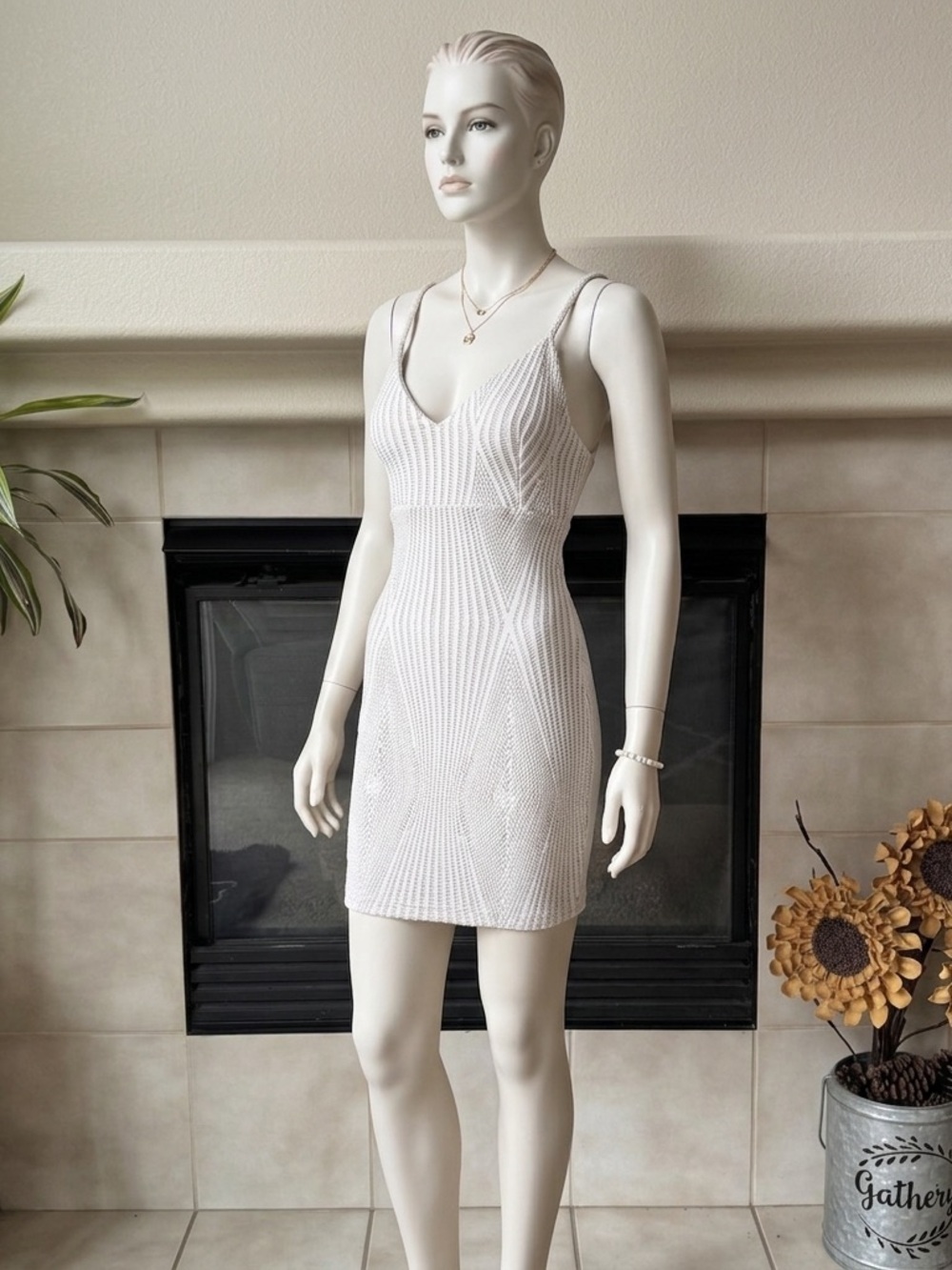 Lovely Day Ivory Textured V-Neck Mini Dress